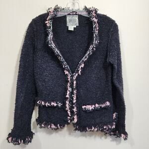 Vintage Curio cardigan sweater‎ blazer faux pocket front woman's size small